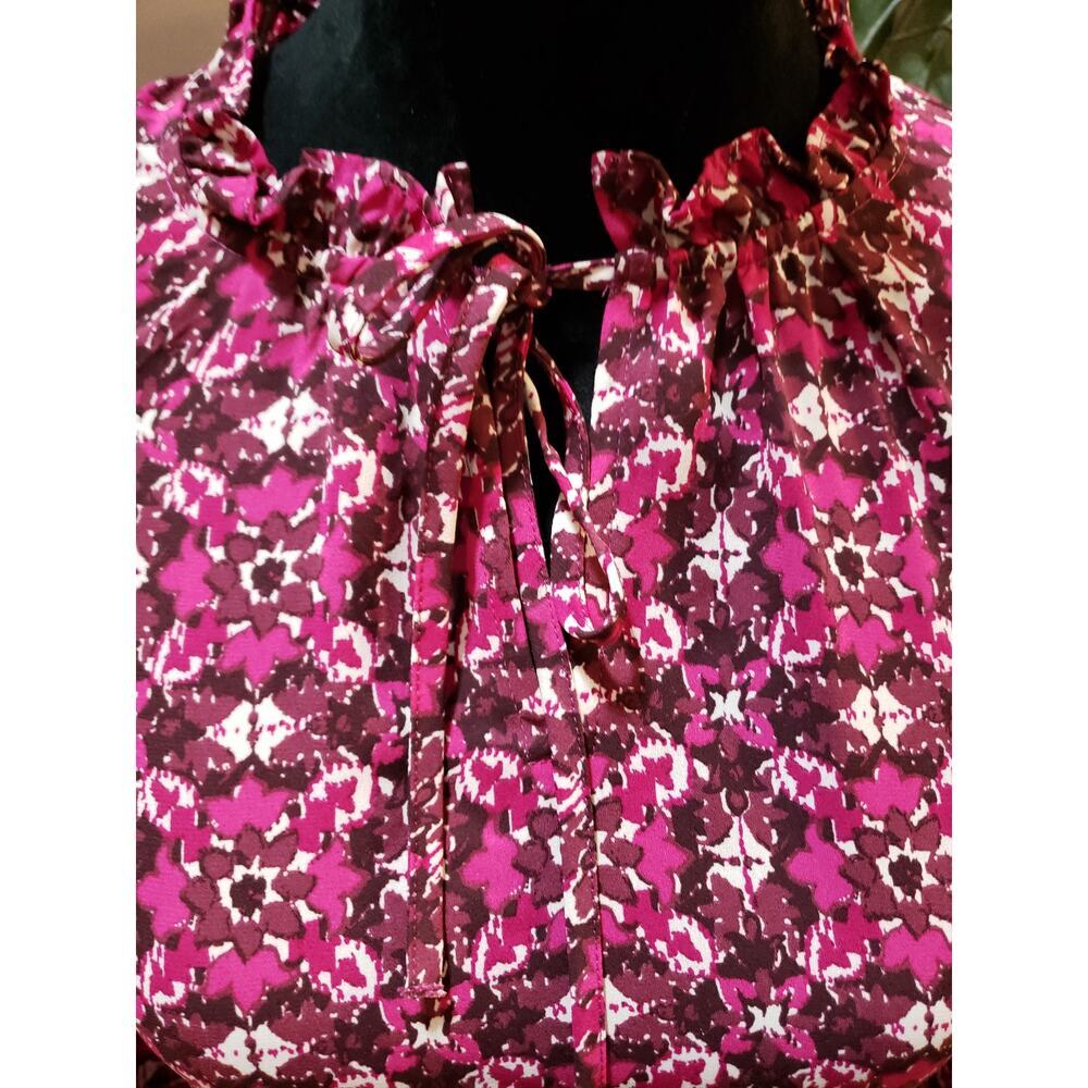 LOFT Blouse Women’s MP Pink Floral Ruffle Long Sleeve Lightweight Top - Picture 4 of 9